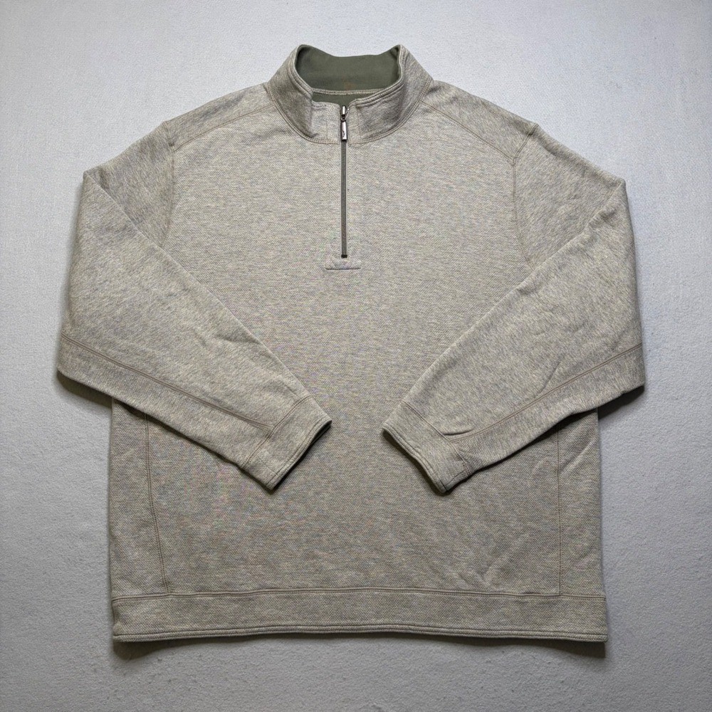 Tommy Bahama Pullover Mens XXL Tan Tobago Bay Quarter Zip Textured Knit ST225423